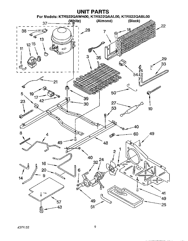 UNIT Diagram and Parts List for KTRS22QAAL00  KitchenAid Refrigerator