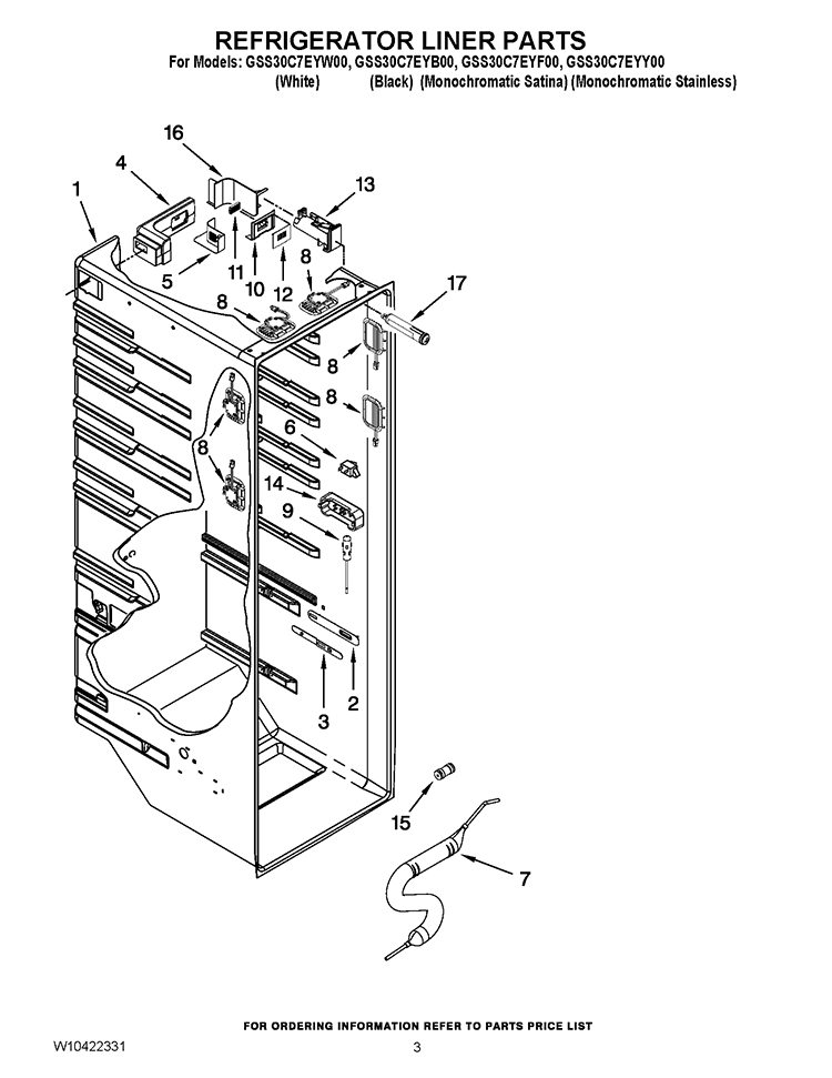 REFRIGERATOR LINER PARTS Diagram and Parts List for GSS30C7EYF00  Whirlpool Refrigerator