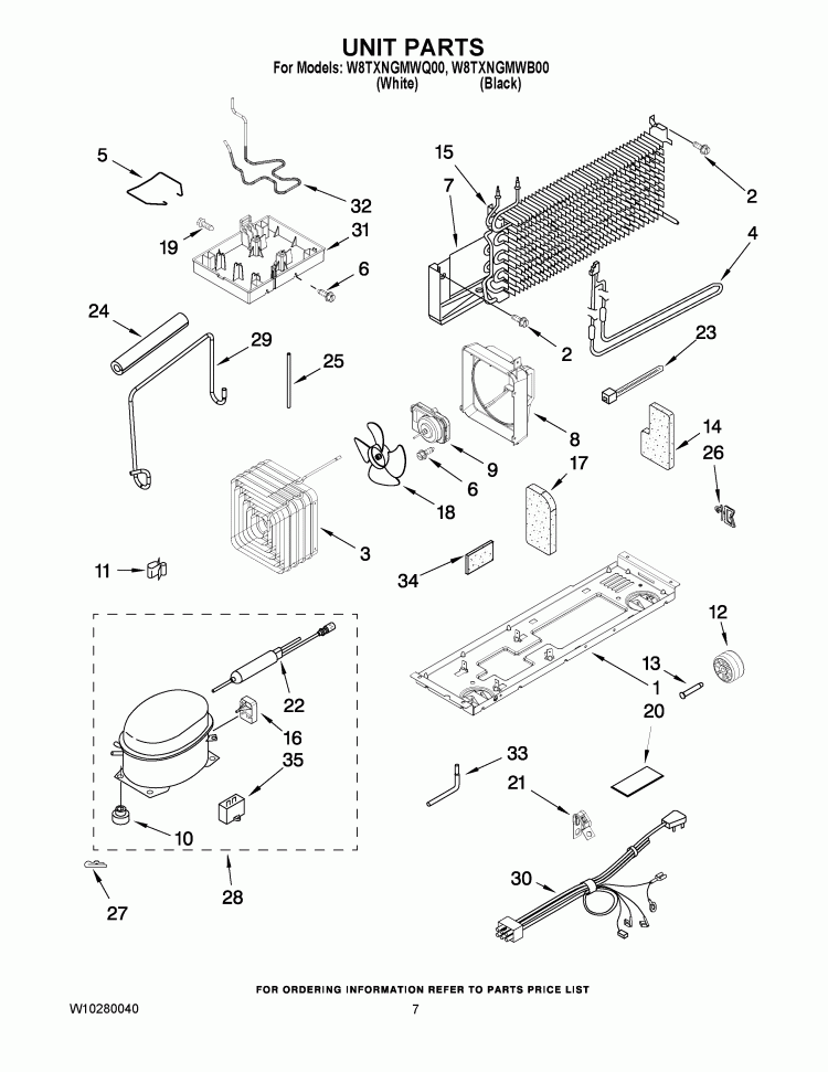 UNIT PARTS Diagram and Parts List for W8TXNGMWB00  Whirlpool Refrigerator
