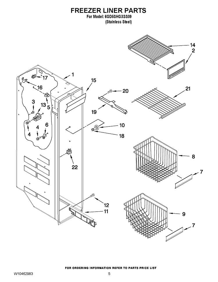 FREEZER LINER PARTS Diagram and Parts List for 6GD5SHGXSS09  Whirlpool Refrigerator