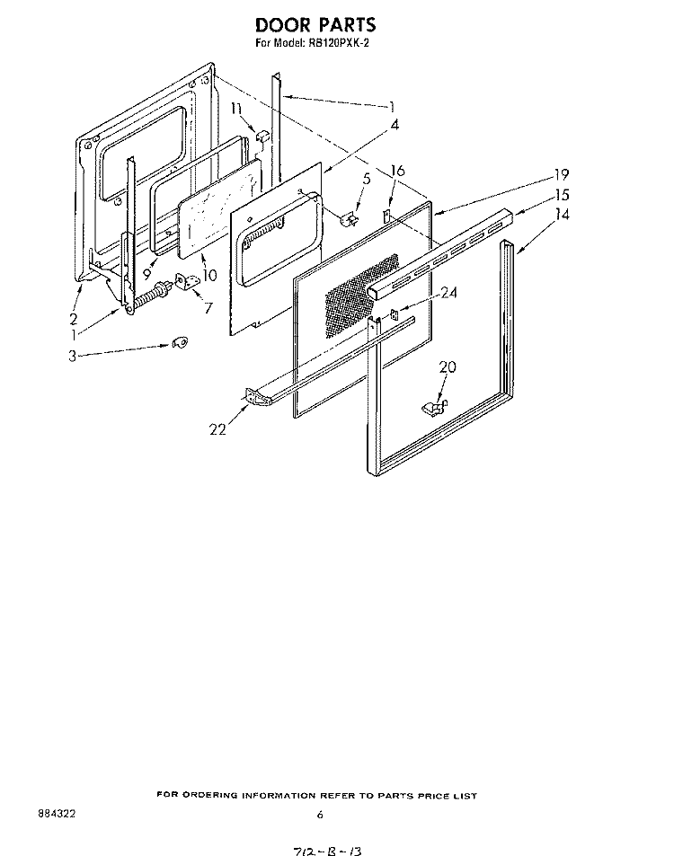 DOOR Diagram and Parts List for RB120PXK2  Whirlpool Wall Oven