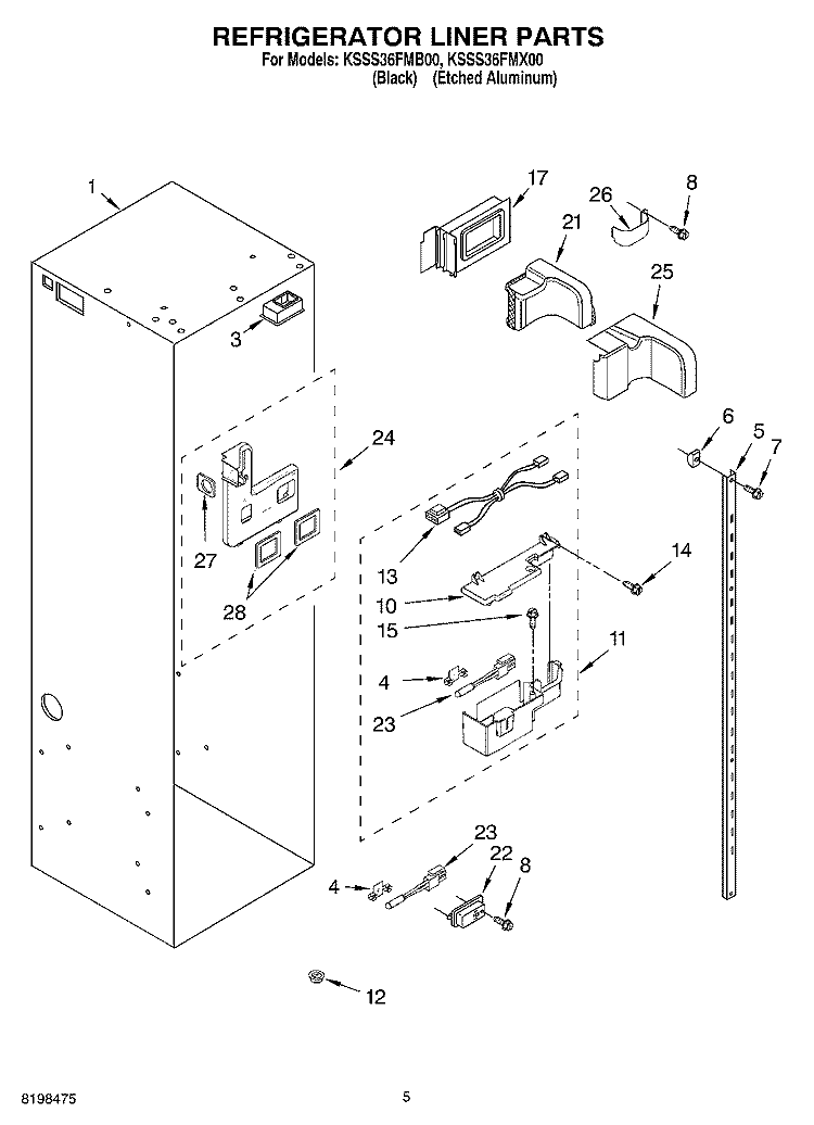 REFRIGERATOR LINER PARTS Diagram and Parts List for KSSS36FMX00  KitchenAid Refrigerator