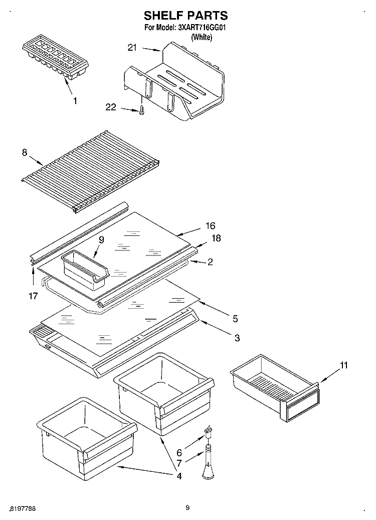 SHELF Diagram and Parts List for 3XART716GG01  Whirlpool Refrigerator