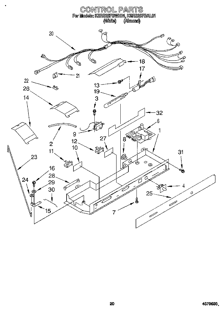 CONTROL, LIT/OPTIONAL Diagram and Parts List for KSRS25FBWH01  KitchenAid Refrigerator