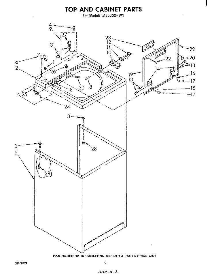 TOP AND CABINET , LITERATURE AND OPTIONAL Diagram and Parts List for LA6000XPW1  Whirlpool Washer