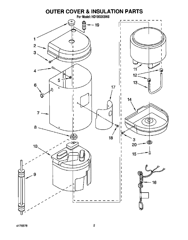 OUTER COVER & INSULATION, LITERATURE Diagram and Parts List for HD1000XSW8  Whirlpool Miscellaneous