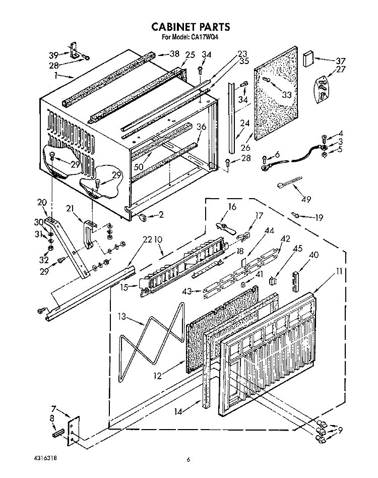 CABINET Diagram and Parts List for CA17WQ4  Whirlpool Air Conditioner