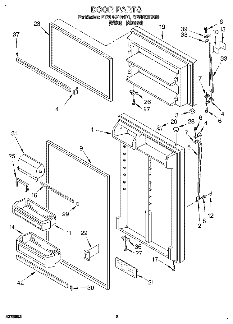 DOOR Diagram and Parts List for ET20PKXDN00  Whirlpool Refrigerator