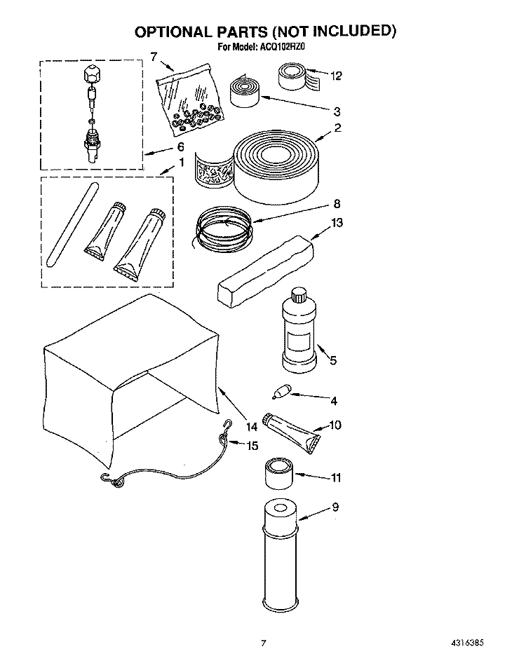 OPTIONAL Diagram and Parts List for ACQ102RZ0  Whirlpool Air Conditioner
