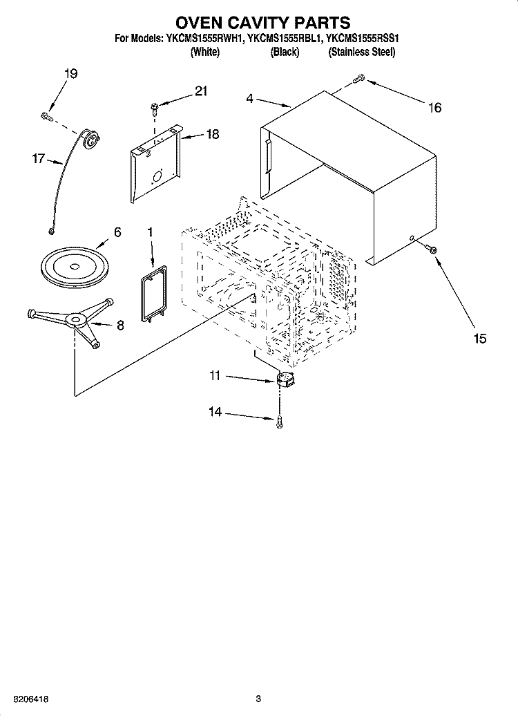 OVEN CAVITY PARTS Diagram and Parts List for YKCMS1555RWH1  KitchenAid Microwave