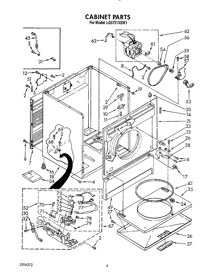 CABINET Diagram and Parts List for LG5721XSW1  Whirlpool Dryer