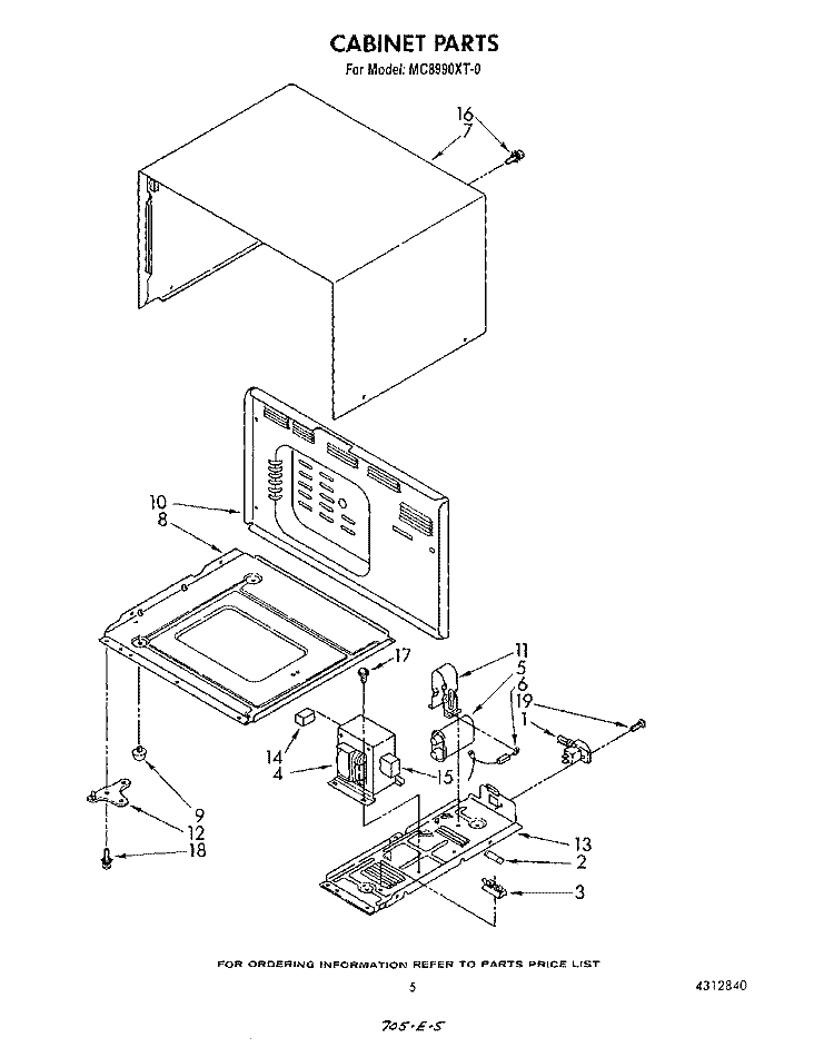CABINET Diagram and Parts List for MC8990XT0  Whirlpool Microwave