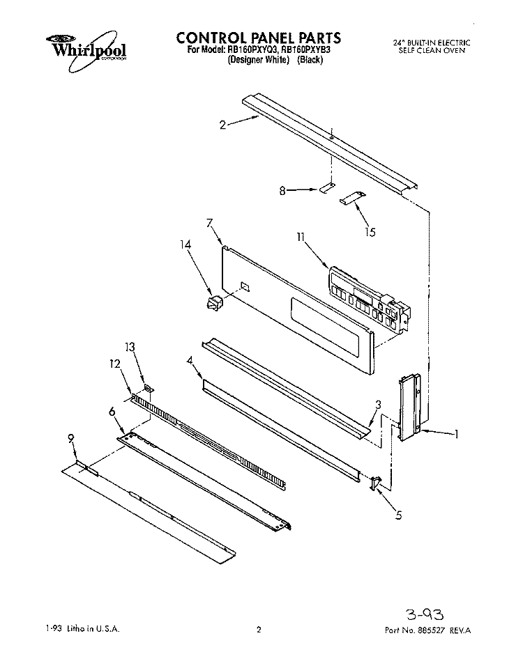 CONTROL PANEL, LIT/OPTIONAL Diagram and Parts List for RB160PXYQ3  Whirlpool Range