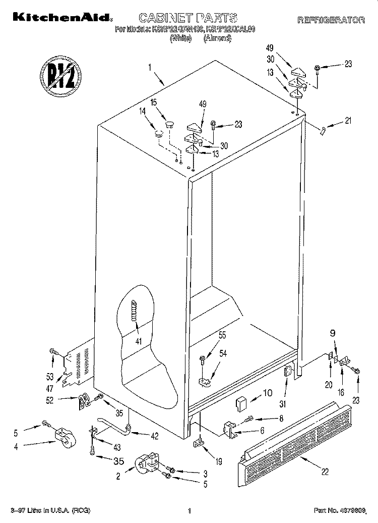 CABINET Diagram and Parts List for KSRP22KDAL00  KitchenAid Refrigerator
