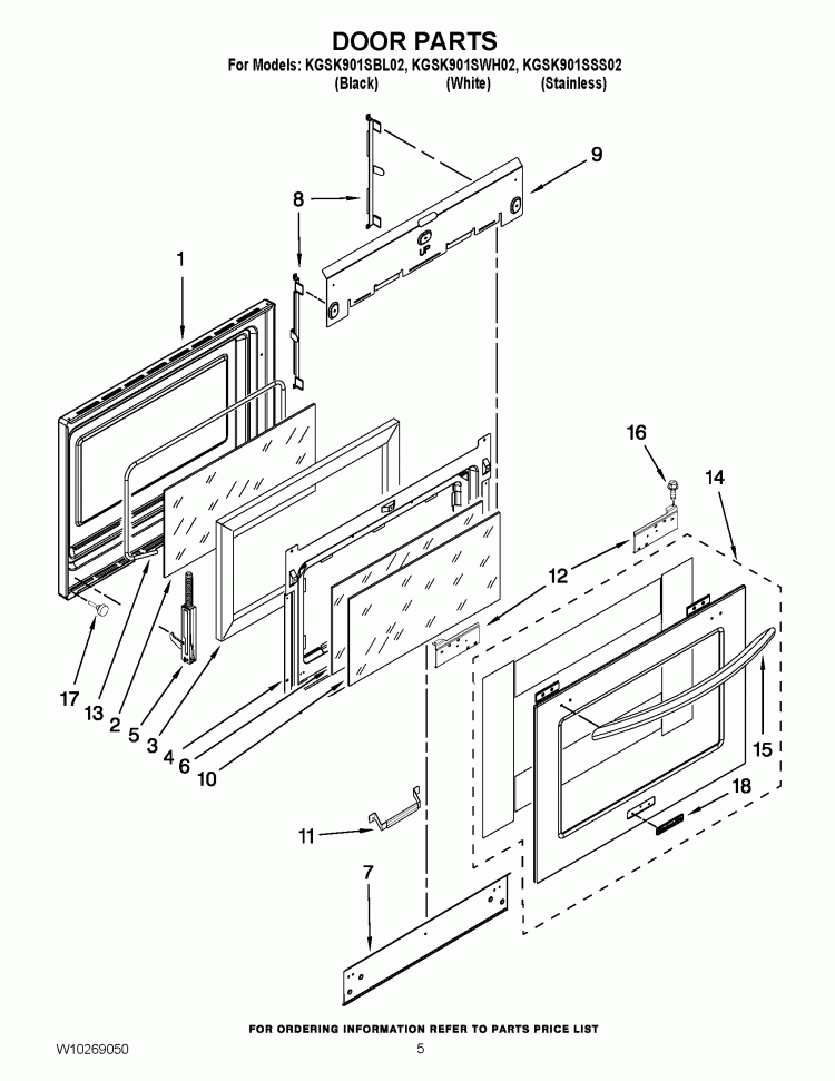 DOOR PARTS Diagram and Parts List for KGSK901SBL02  KitchenAid Range