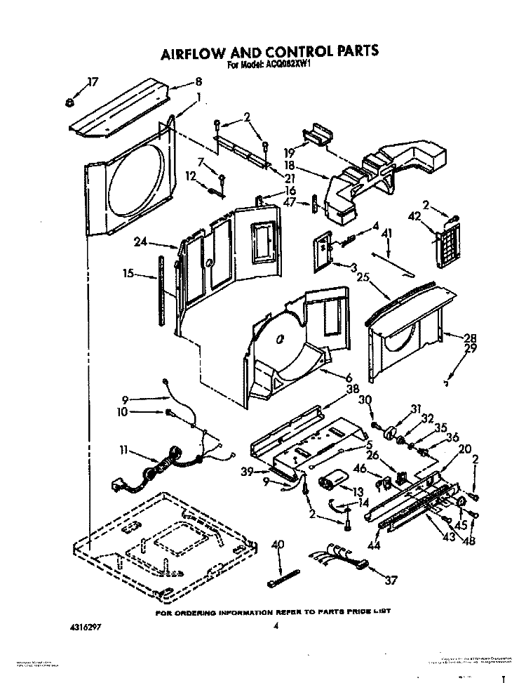 AIRFLOW AND CONTROL Diagram and Parts List for ACQ082XW1  Whirlpool Air Conditioner
