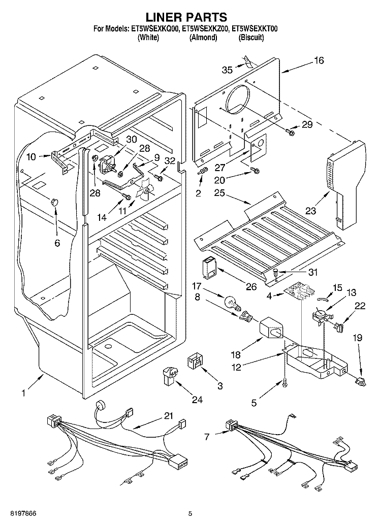 LINER Diagram and Parts List for ET5WSEXKZ00  Whirlpool Refrigerator