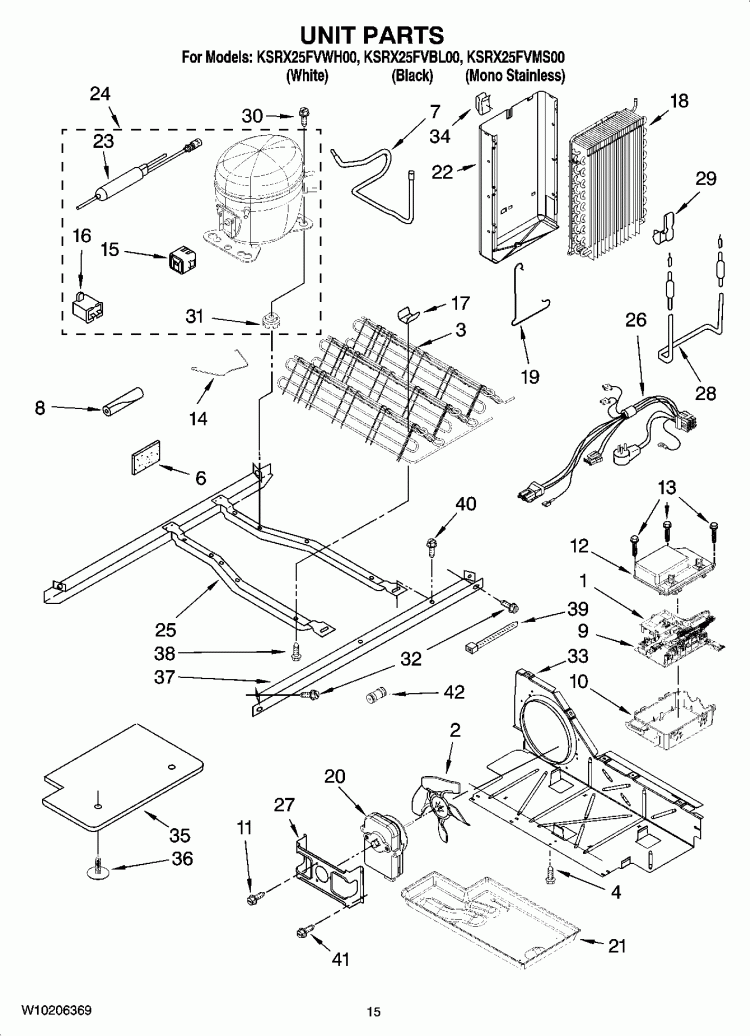 UNIT PARTS Diagram and Parts List for KSRX25FVMS00  KitchenAid Refrigerator