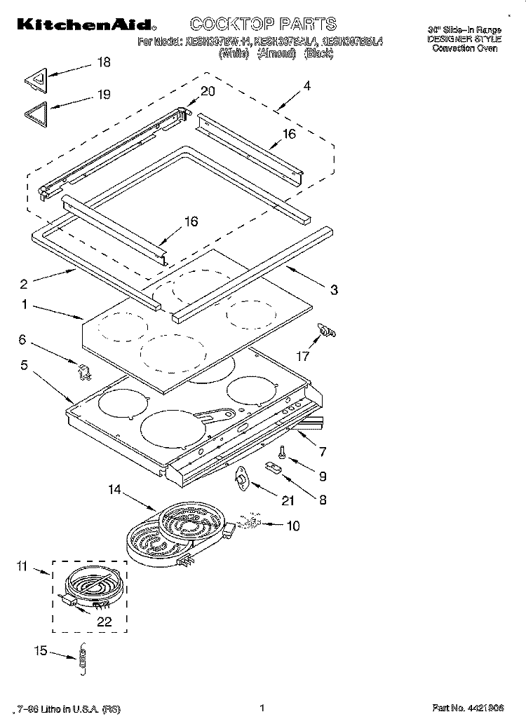 COOKTOP Diagram and Parts List for KESH307BBL4  KitchenAid Range