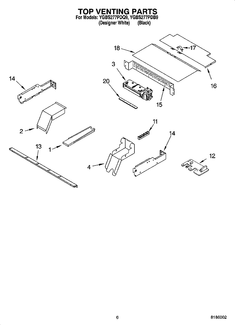 TOP VENTING PARTS, OPTIONAL PARTS Diagram and Parts List for YGBS277PDQ9  Whirlpool Wall Oven