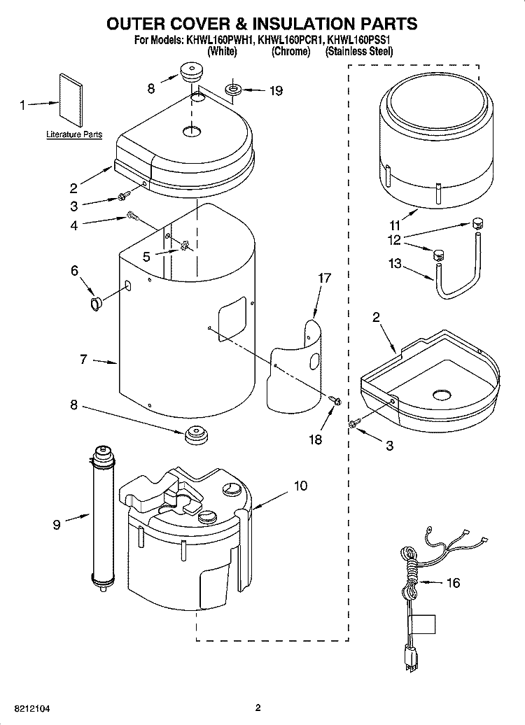 OUTER COVER & INSULATION PARTS Diagram and Parts List for KHWL160PSS1  KitchenAid Miscellaneous