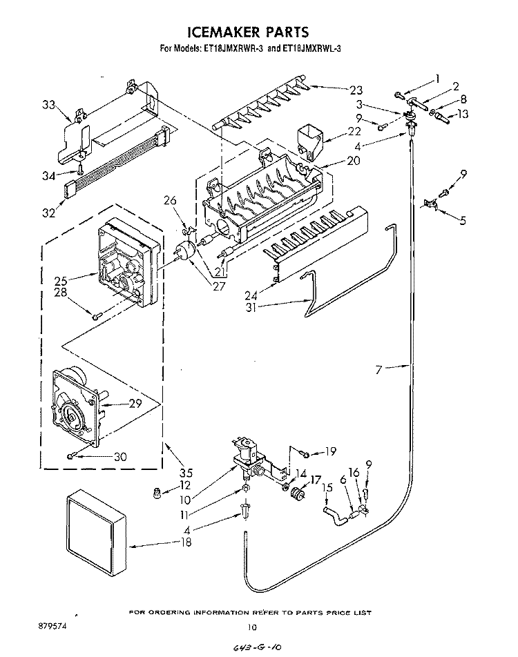 ICEMAKER Diagram and Parts List for ET18JMXRWR3  Whirlpool Refrigerator