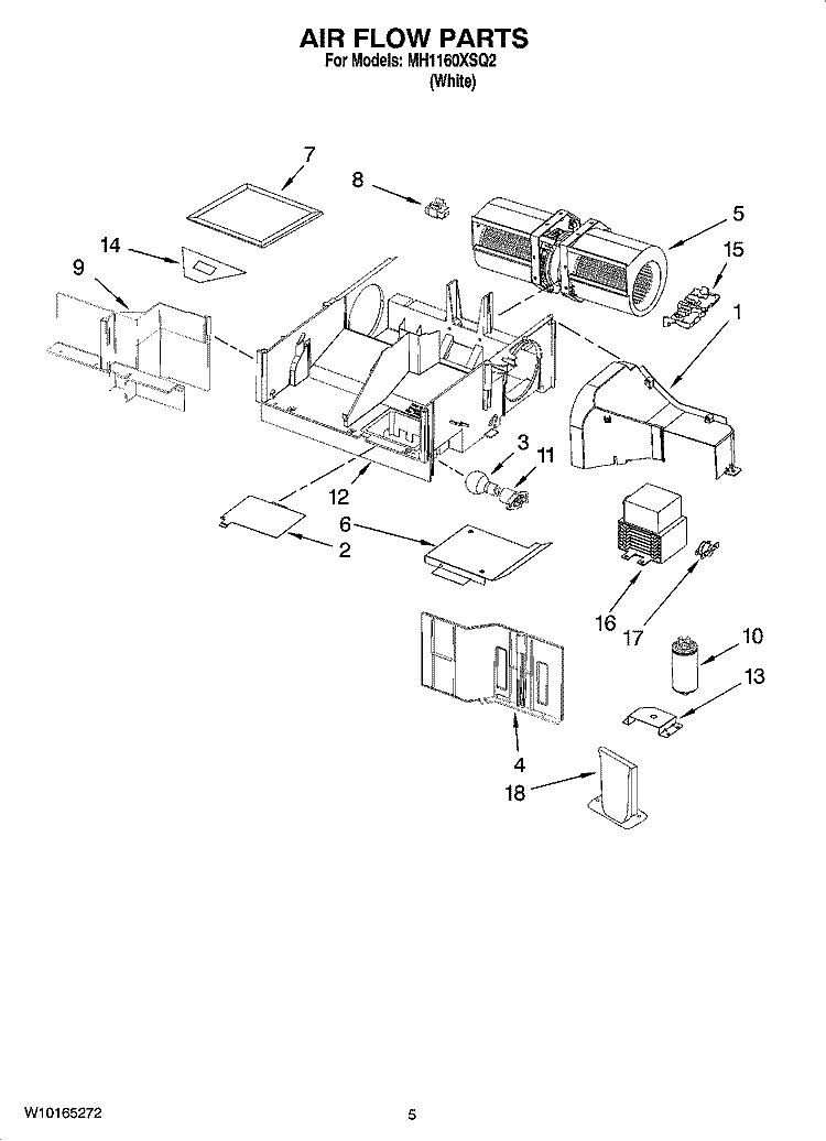 AIR FLOW PARTS Diagram and Parts List for MH1160XSQ2  Whirlpool Microwave