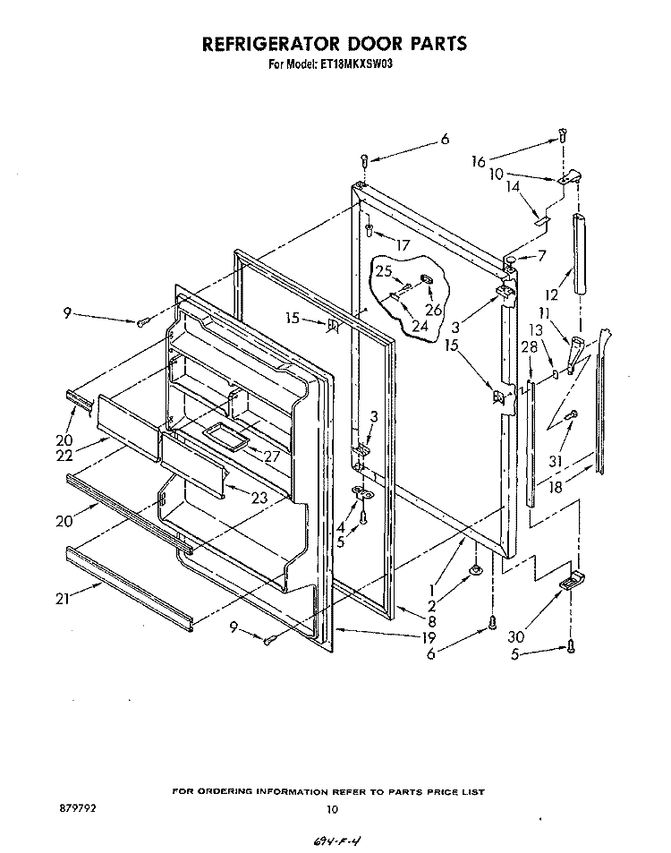 REFRIGERATOR DOOR , LIT/OPTIONAL Diagram and Parts List for ET18MKXSW03  Whirlpool Refrigerator
