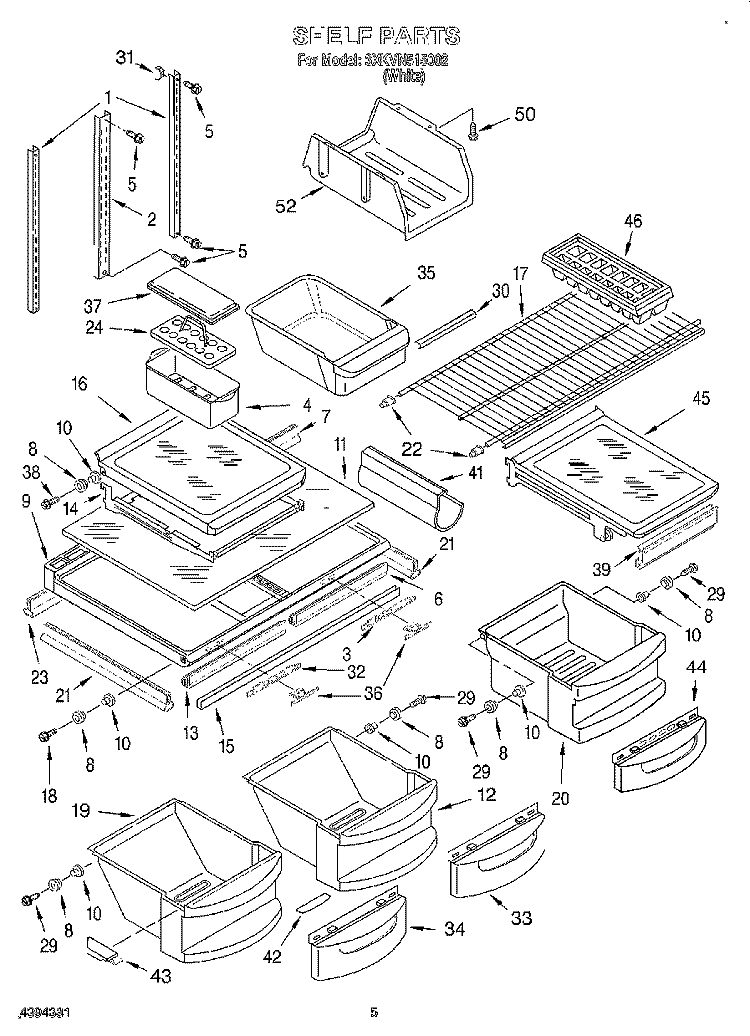 SHELF Diagram and Parts List for 3XKVN515002  Whirlpool Refrigerator