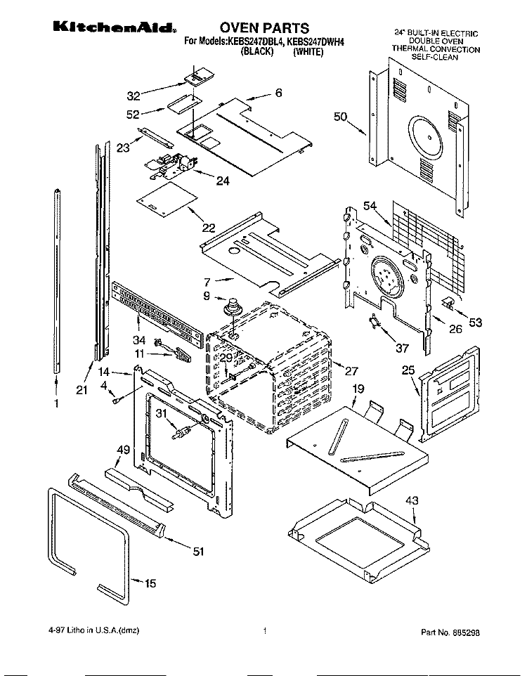 OVEN Diagram and Parts List for KEBS247DBL4  KitchenAid Wall Oven