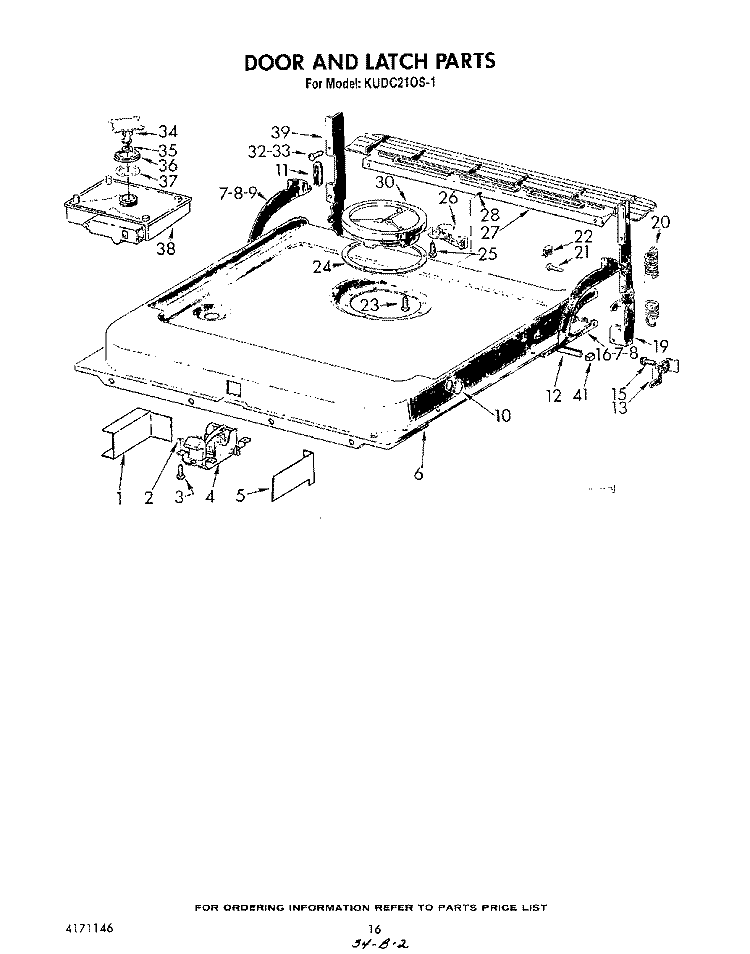 DOOR AND LATCH Diagram and Parts List for KUDC210S1  KitchenAid Dishwasher