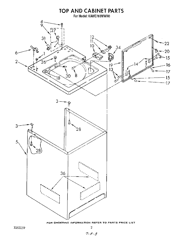 TOP AND CABINET , LITERATURE AND OPTIONAL Diagram and Parts List for KAWE760WAL0  KitchenAid Washer
