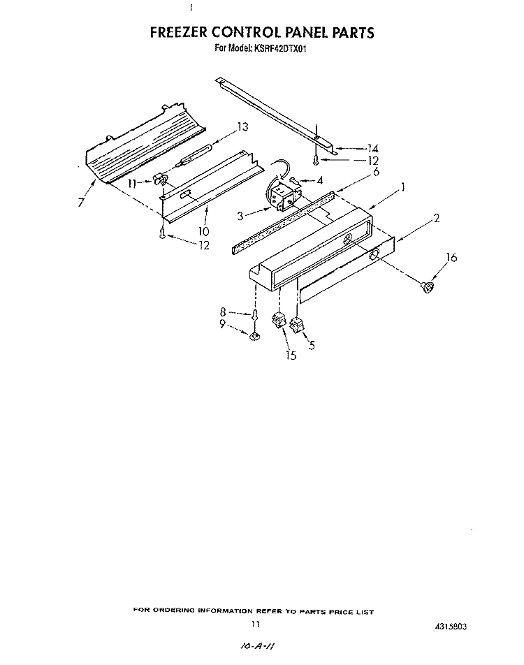 FREEZER CONTROL PANEL Diagram and Parts List for KSRF42DTX01  KitchenAid Refrigerator