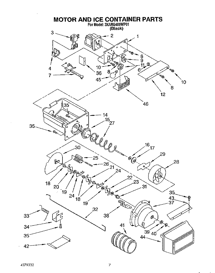 MOTOR AND ICE CONTAINER Diagram and Parts List for 3XARG486WP01  Whirlpool Refrigerator