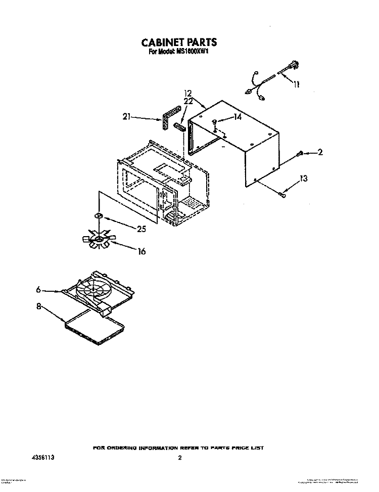CABINET Diagram and Parts List for MS1600XW1  Whirlpool Wall Oven