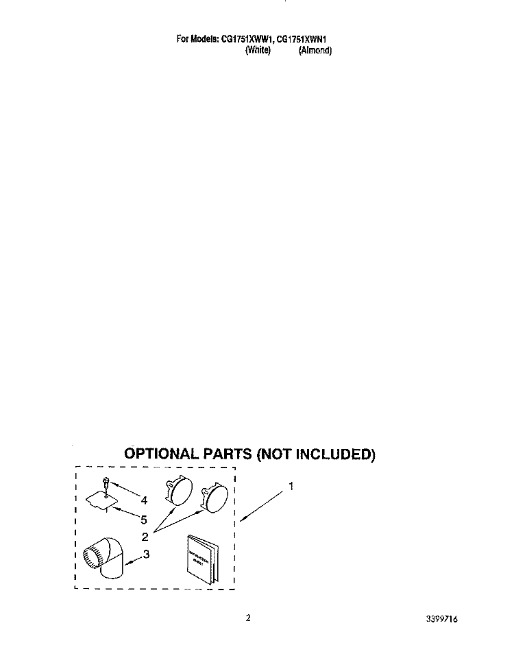 OPTIONAL Diagram and Parts List for CG1751XWN1  Whirlpool Dryer