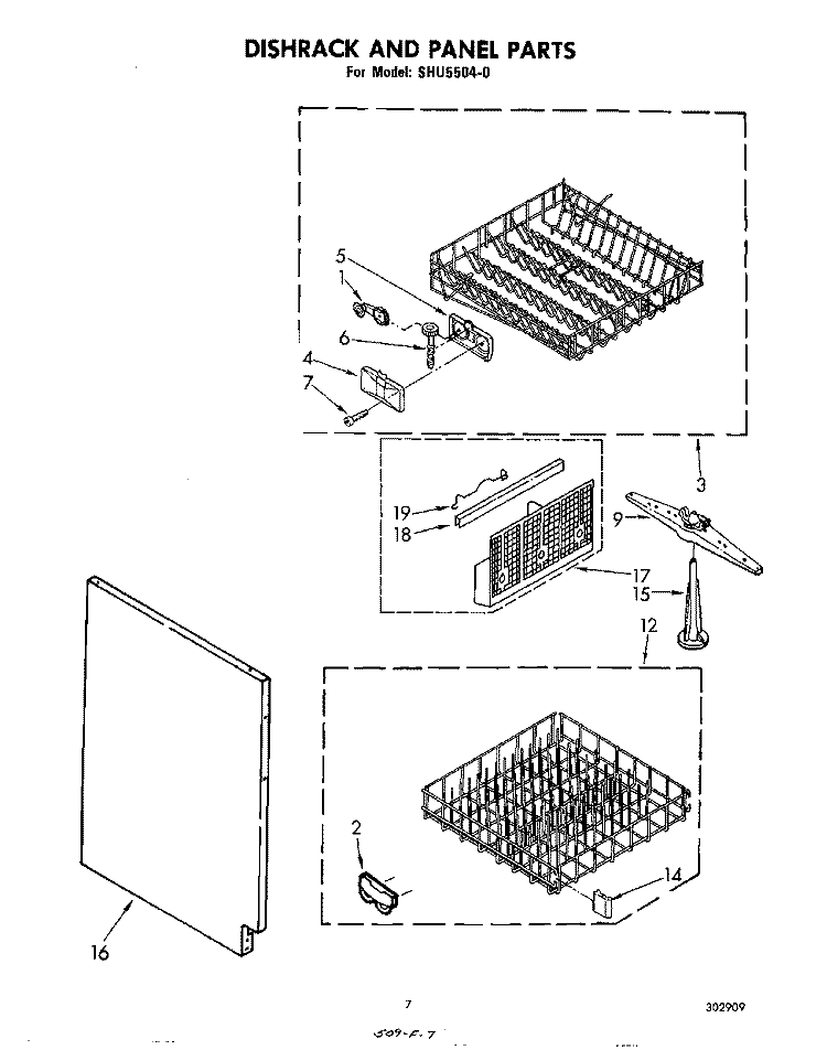 DISHRACK AND PANEL Diagram and Parts List for SHU55040  Whirlpool Dishwasher