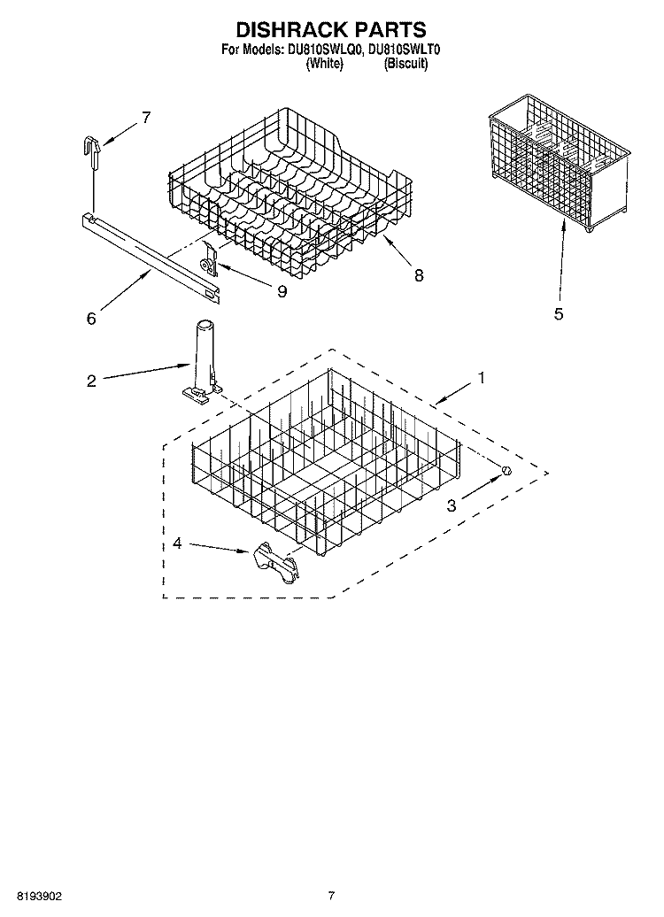 DISHRACK PARTS Diagram and Parts List for DU810SWLQ0  Whirlpool Dishwasher