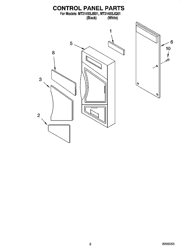 CONTROL PANEL PARTS Diagram and Parts List for MT2145SJQ01  Whirlpool Microwave