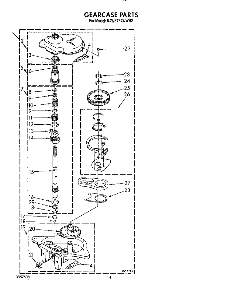 GEARCASE Diagram and Parts List for KAWE764WAL2  KitchenAid Washer