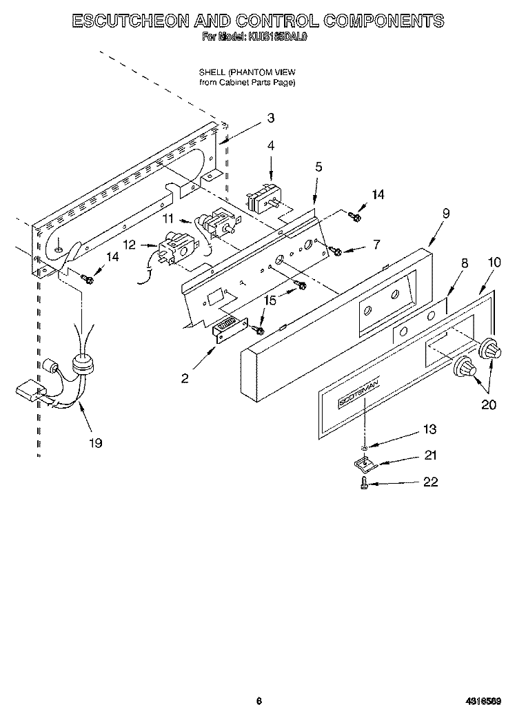 ESCUTCHEON AND CONTROL COMPONENTS Diagram and Parts List for KUIS185DAL0  KitchenAid Ice Maker