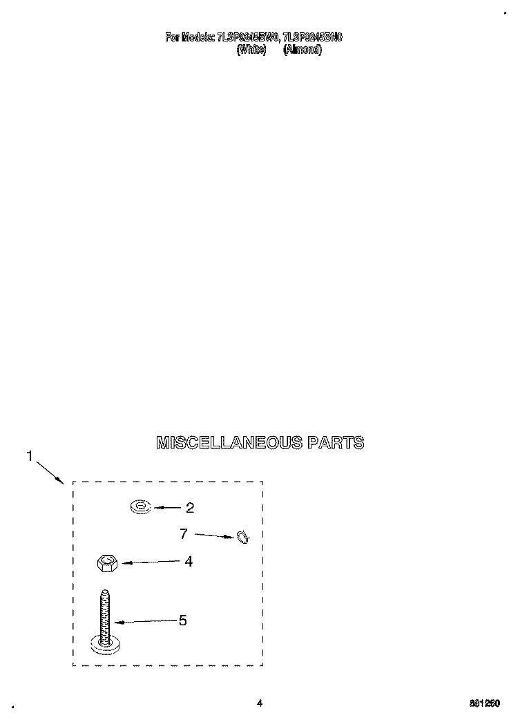 MISCELLANEOUS Diagram and Parts List for 7LSP9245BW0  Whirlpool Washer