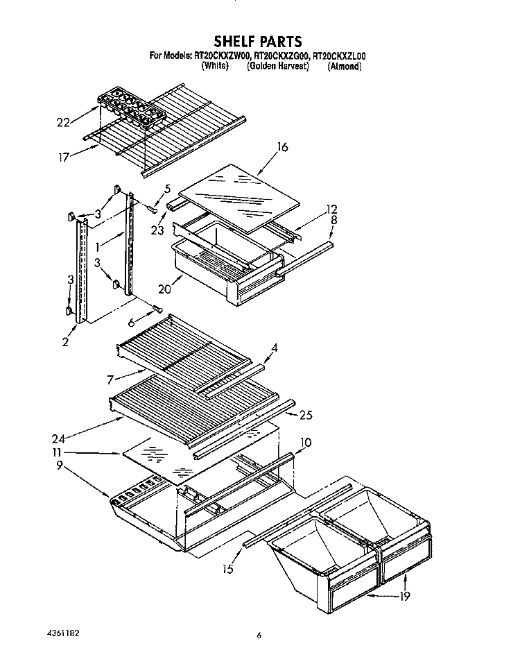 SHELF Diagram and Parts List for RT20CKXZW00  Roper Refrigerator