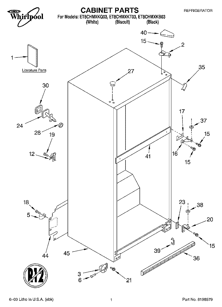 CABINET PARTS Diagram and Parts List for ET8CHMXKQ03  Whirlpool Refrigerator
