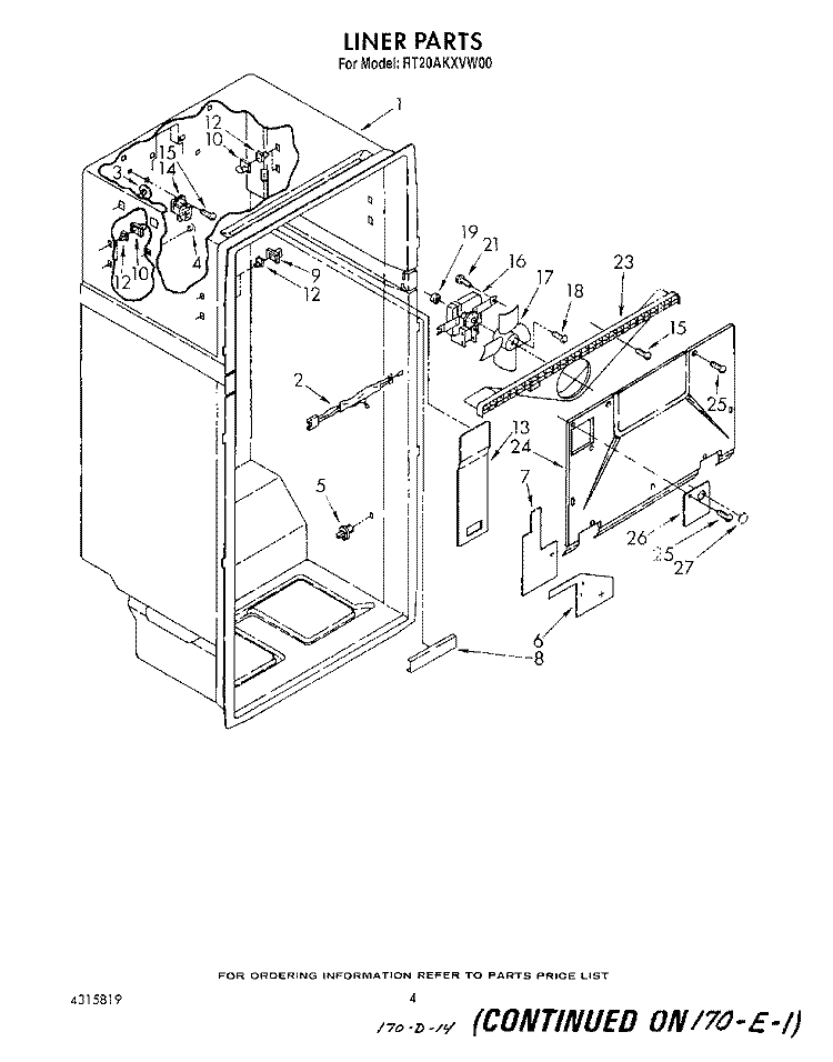 LINER Diagram and Parts List for RT20AKXVW00  Roper Refrigerator