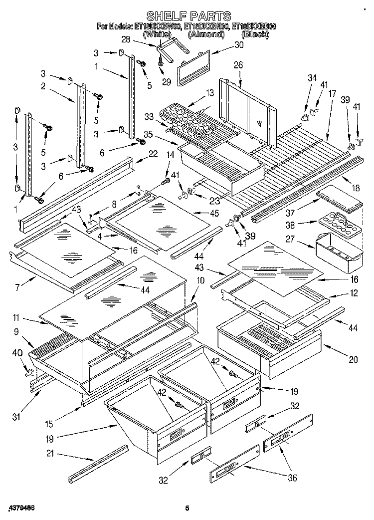 SHELF, LIT/OPTIONAL Diagram and Parts List for ET18DKXBB00  Whirlpool Refrigerator