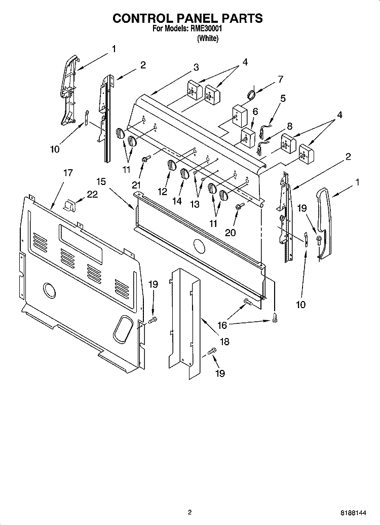 CONTROL PANEL PARTS Diagram and Parts List for RME30001  Roper Range