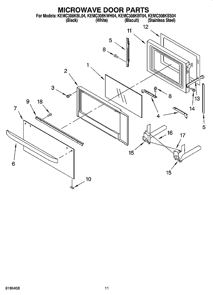 MICROWAVE DOOR PARTS, OPTIONAL PARTS Diagram and Parts List for KEMC308KSS04  KitchenAid Microwave Oven Combo