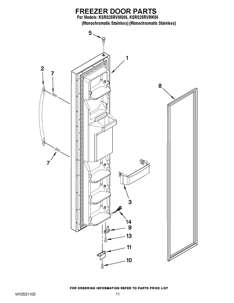 FREEZER DOOR PARTS Diagram and Parts List for KSRS25RVMK05  KitchenAid Refrigerator
