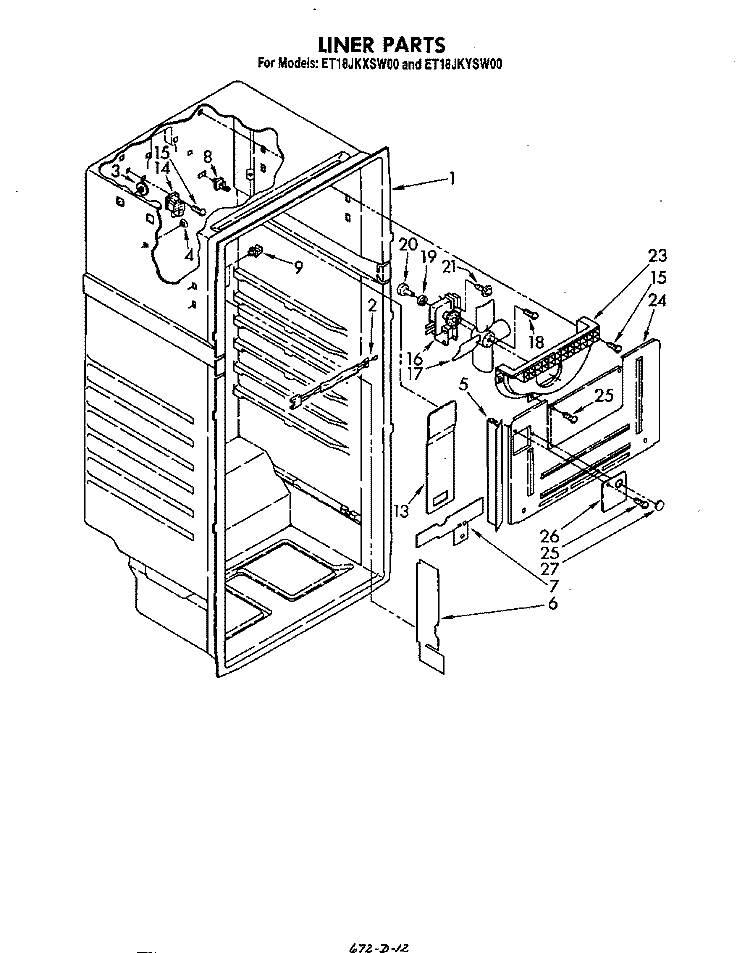LINER Diagram and Parts List for ET18LJKYSW00  Whirlpool Refrigerator